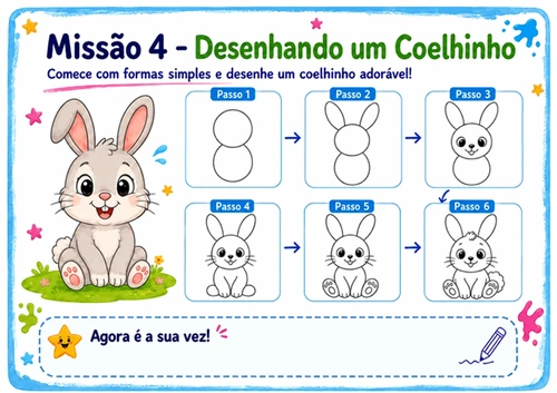 Lição de desenho que vai da forma simples ao desenho completo