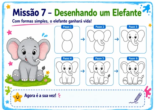 Lição de desenho que vai da forma simples ao desenho completo