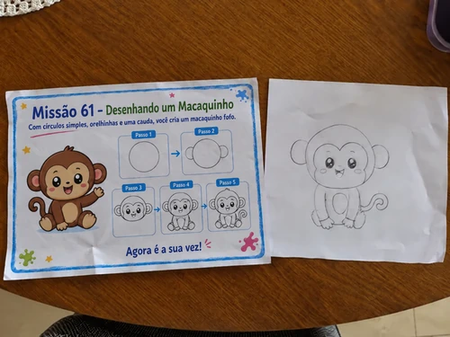 Exemplo de lição com 6 passos visuais para desenhar um personagem